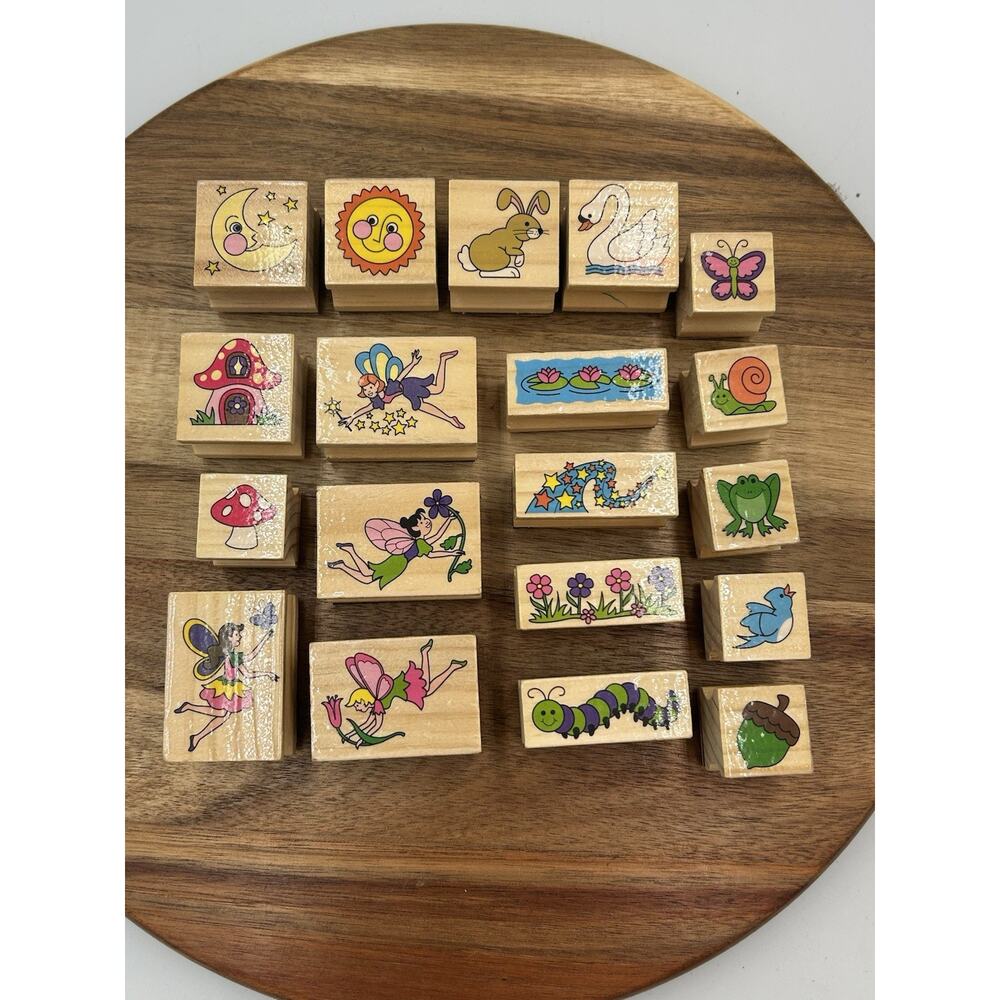 Rubber Stamp Lot 19 UNUSED Fairies Pixies Garden Mushroom Butterfly Wood Craft